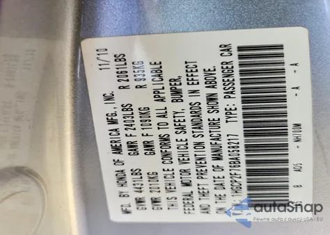 2011 Honda Accord Ex from USA, damaged, VIN 1HGCP2F76BA058217